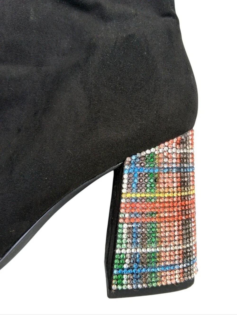 Betsey Johnson Black Rhinestone Plaid Heel Barette Ankle Boots Size 7.5